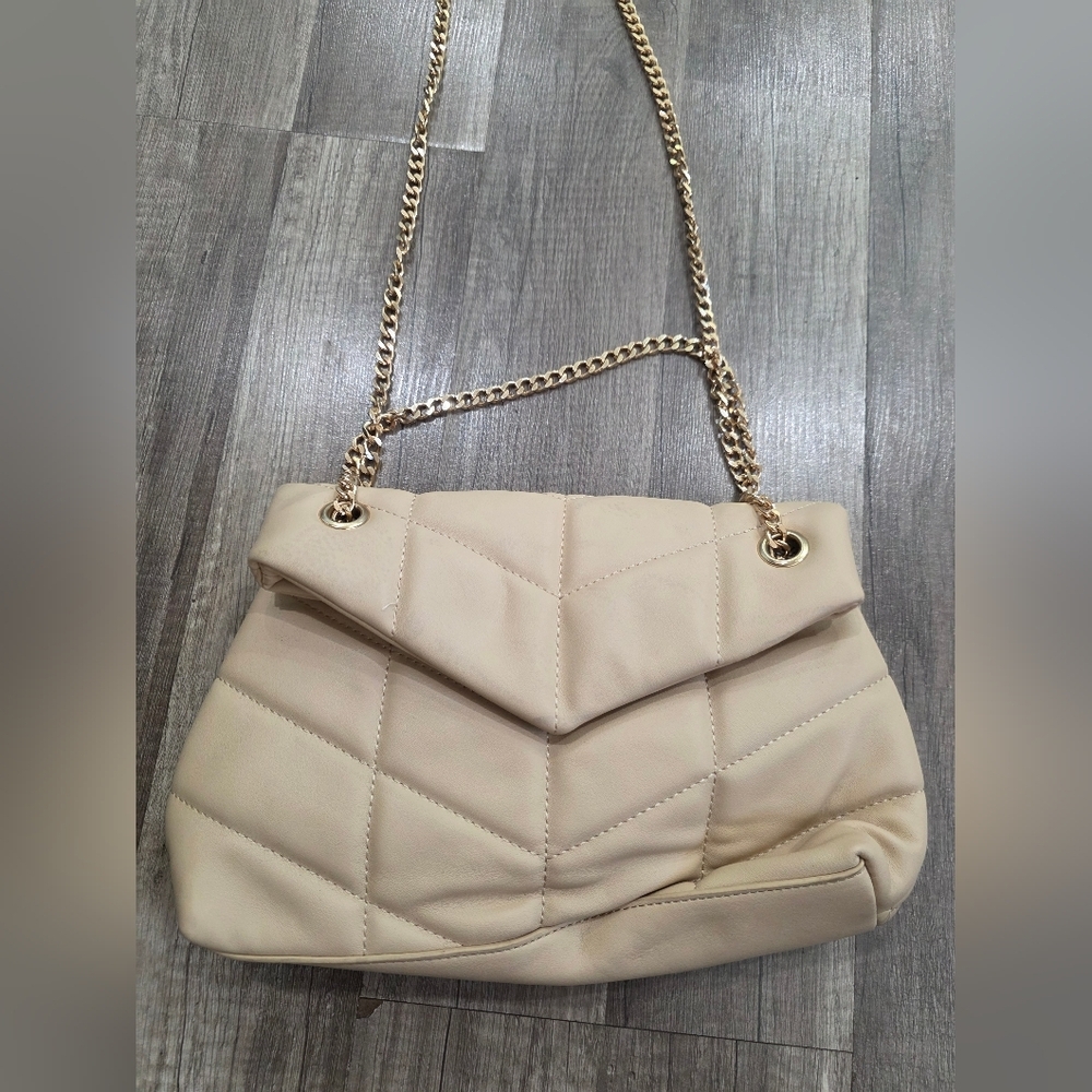 URABAN EXPRESSIONS creme Colored Quilted Gold Chain Strap Flap Chanel Y2k Classy